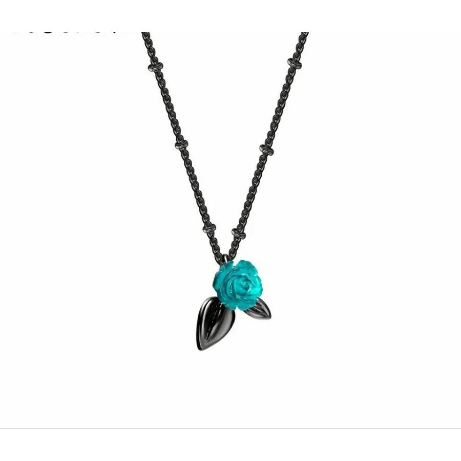 青いバラのネックレス☆ブルーローズ ペンダント 棘 薔薇 調節可能