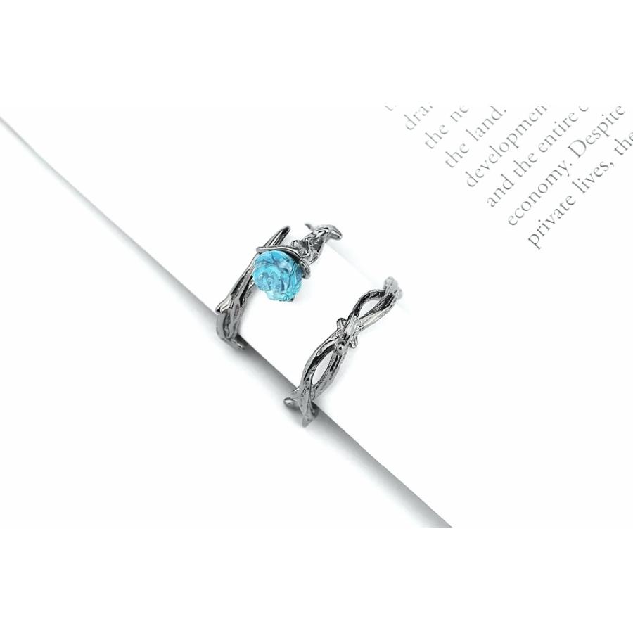 青いバラのリングセット☆ブルーローズ リング 棘 薔薇 調節可能