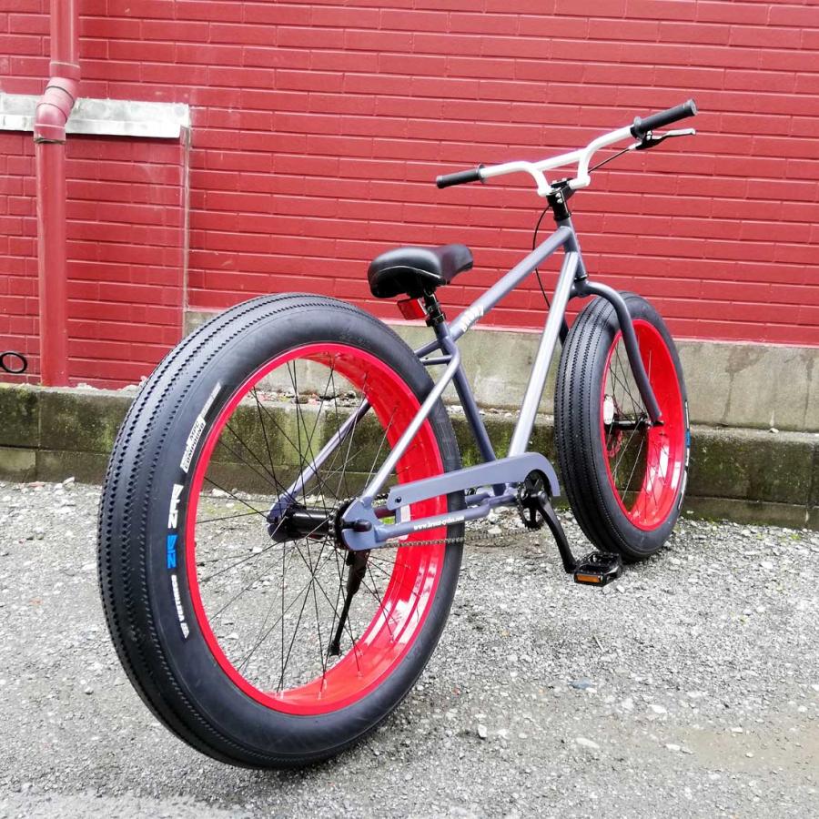 ファットバイク マットグレー カスタム　26インチ 自転車 BRONX 26BRONX-DD マットグレー×レッドリム 7段変速