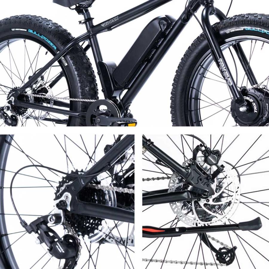 BRONX TRX-EVO 電動アシスト両輪駆動ファットバイク 9段変速 スパイクタイヤ付 実走行62km 屋内保管 楽天市場】電動アシスト自転車 BRONX TRX EVO BLACK×BLACKリム E-BIKE