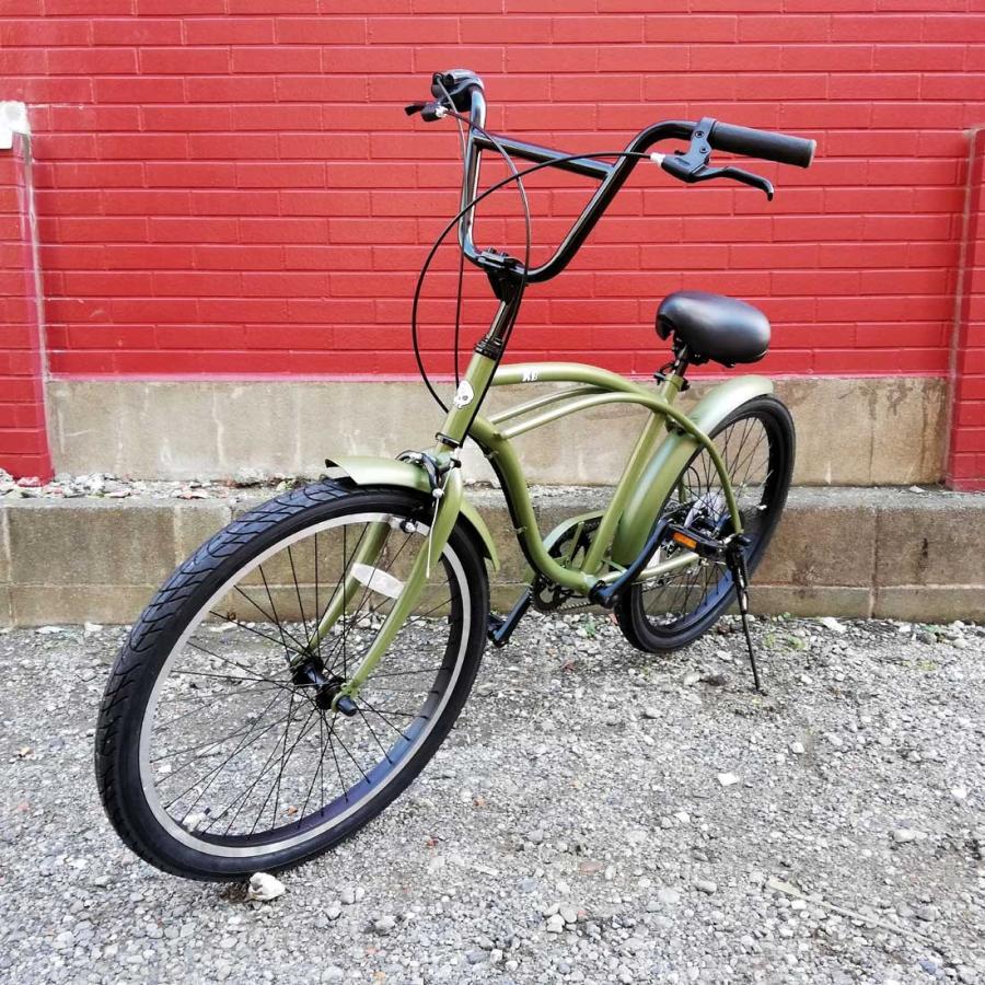 自転車 24KB-6SPEED マットカーキー レインボー ビーチクルーザー 24