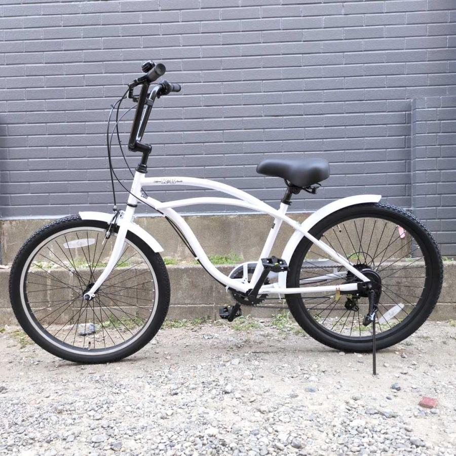 自転車 24KB-6SPEED ホワイト レインボー ビーチクルーザー 24インチ