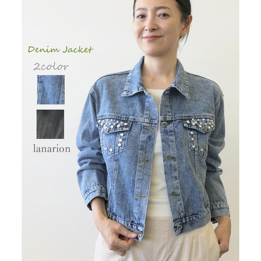 パール ビジューデニムジャケット 秋冬 40代 50代 60代 70代 レディース ミセスファッション おしゃれ 体型カバー アラフォー アラフィフ アラカン 大きな割引