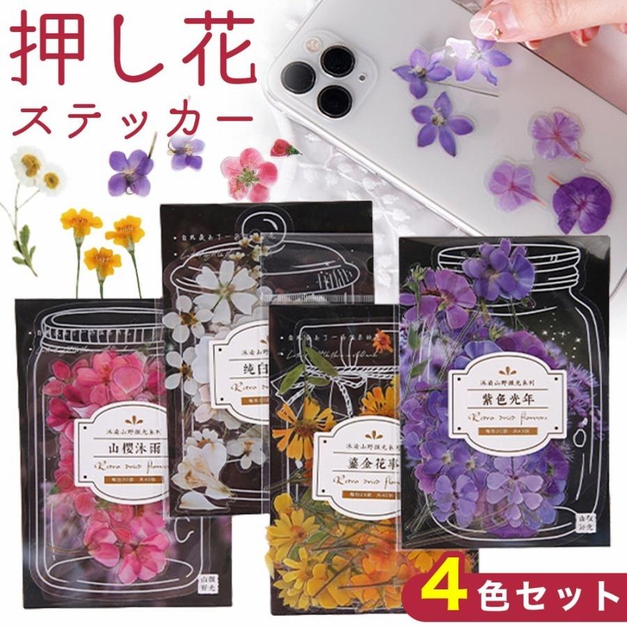 ステッカー 花 4色セット かわいい リアル シール ボタニカル