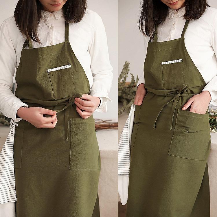 エプロン タオル付き おしゃれ カフェエプロン ロング タブリエ 綿 麻