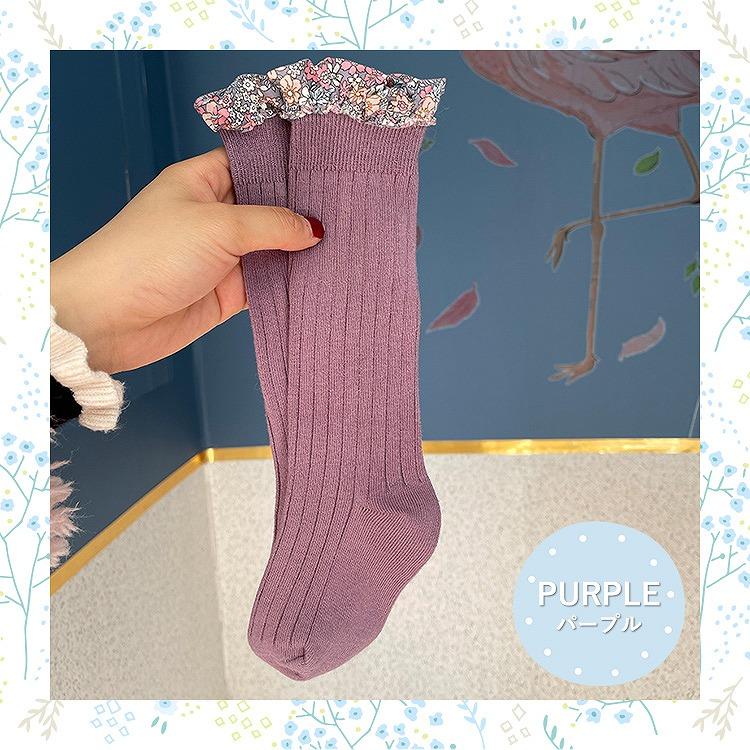 Betta96.入園入学セット　女の子　パープル 花柄 フリル付き キッズ花柄フリルソックス 3色セット キッズ 子供 女の子 ベビー