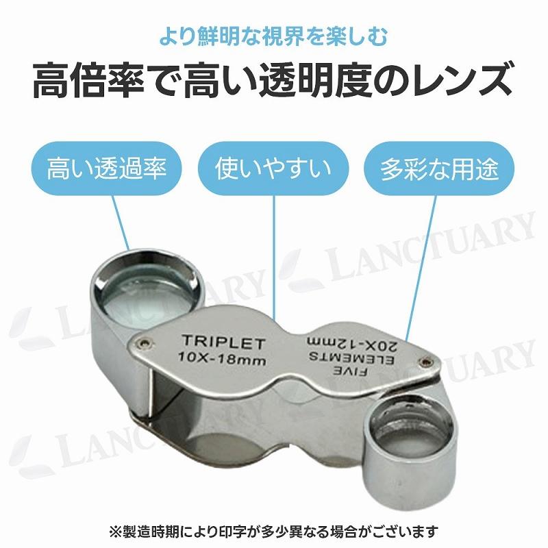 ダブルルーペ 20倍 10倍 金属 ガラスレンズ 折りたたみ式 古物鑑定