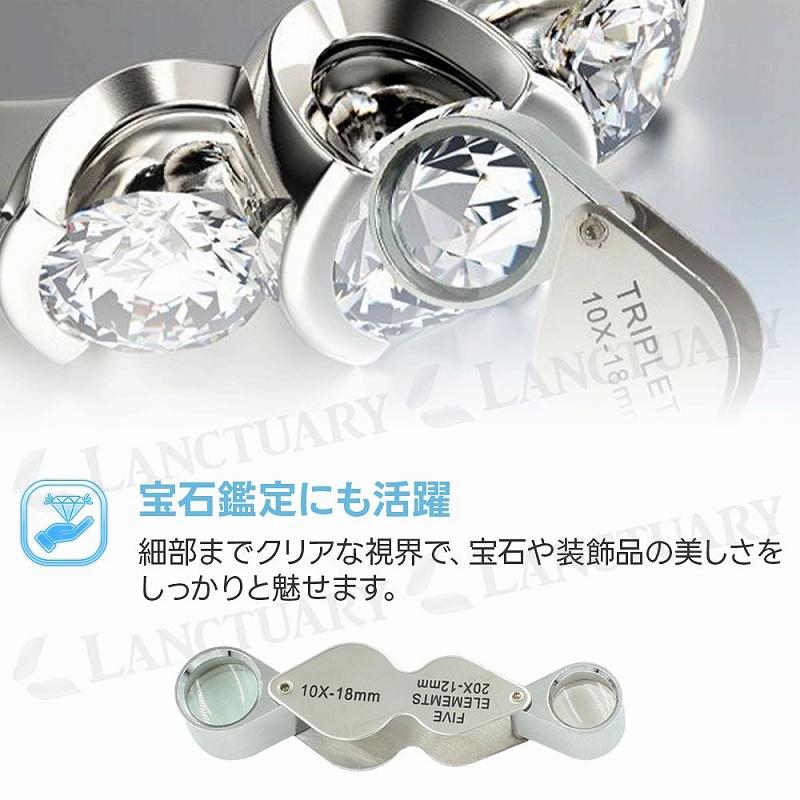 ダブルルーペ 20倍 10倍 金属 ガラスレンズ 折りたたみ式 古物鑑定