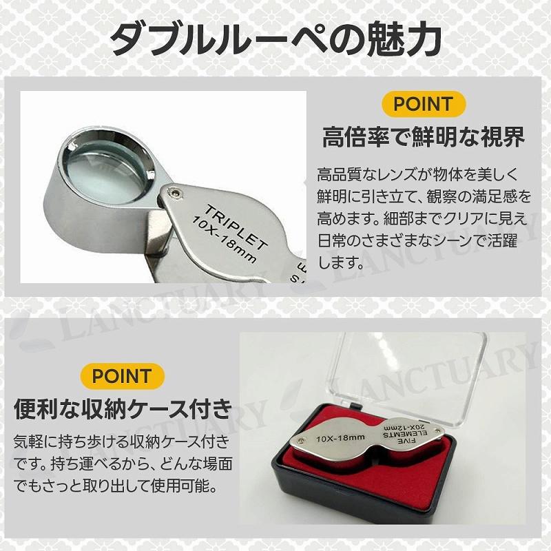 ダブルルーペ 20倍 10倍 金属 ガラスレンズ 折りたたみ式 古物鑑定