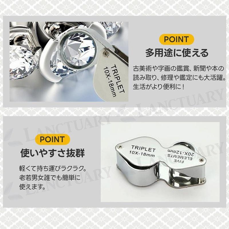 ダブルルーペ 20倍 10倍 金属 ガラスレンズ 折りたたみ式 古物鑑定