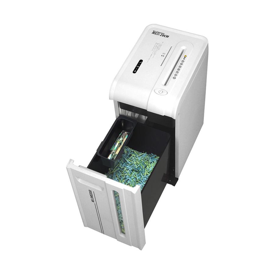 明光商会 シュレッダー 業務用 家庭用 A4 小型 電動 クロスカット MSシュレッダー MSR-20CM CD カード ホッチキス クリップ対応 20枚 26.5Lの画像