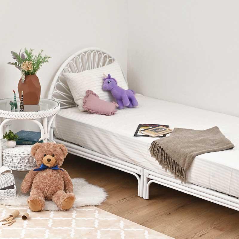 ラタン ベッドフレーム ホワイト 可愛い B800WW 爆買 : ランドマーク