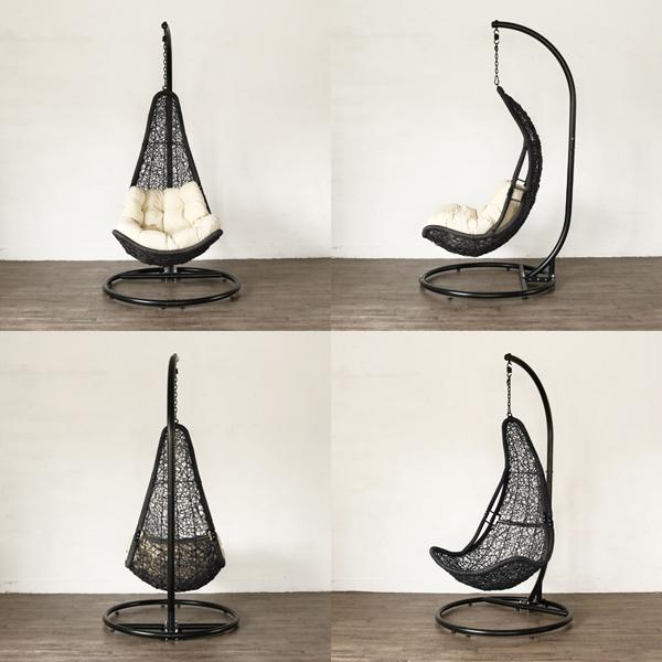 ◇【直接受渡し限定】ハンギングチェア 花柄クッション付き ブラウン