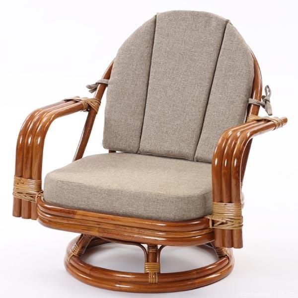 籐の椅子 回転チェア 座面高26cm 織り生地 背クッション付 ワイド C841HRZS