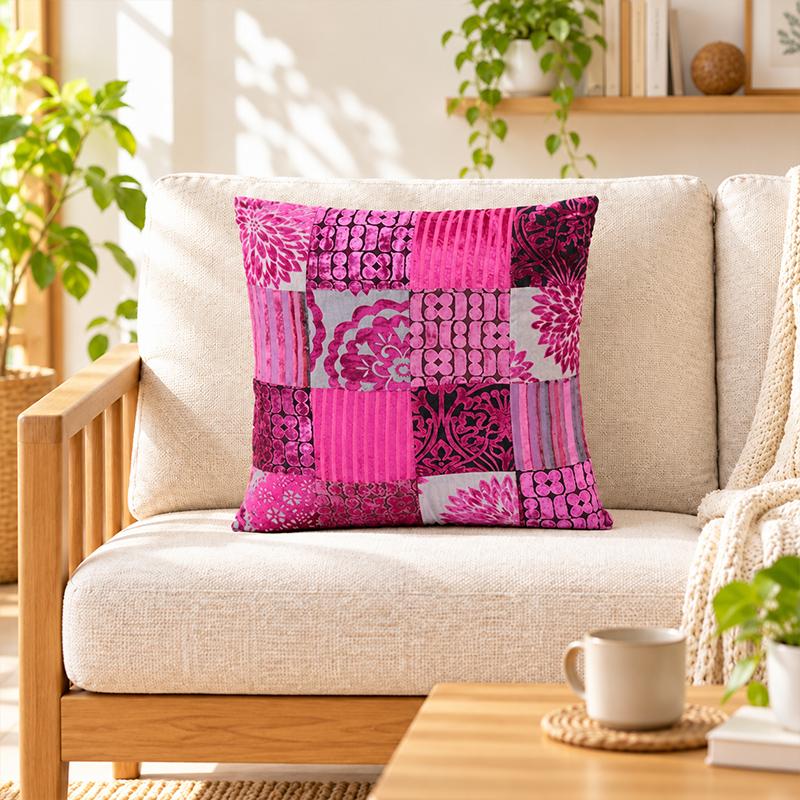 クッション おしゃれ 45×45cm 正方形 ファブリック パッチワーク