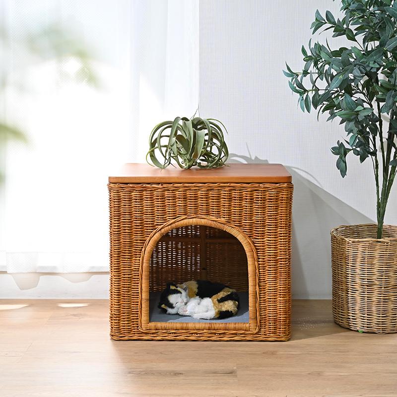 ペットハウス テーブル ラタン ミニテーブル 籐 机 つくえ