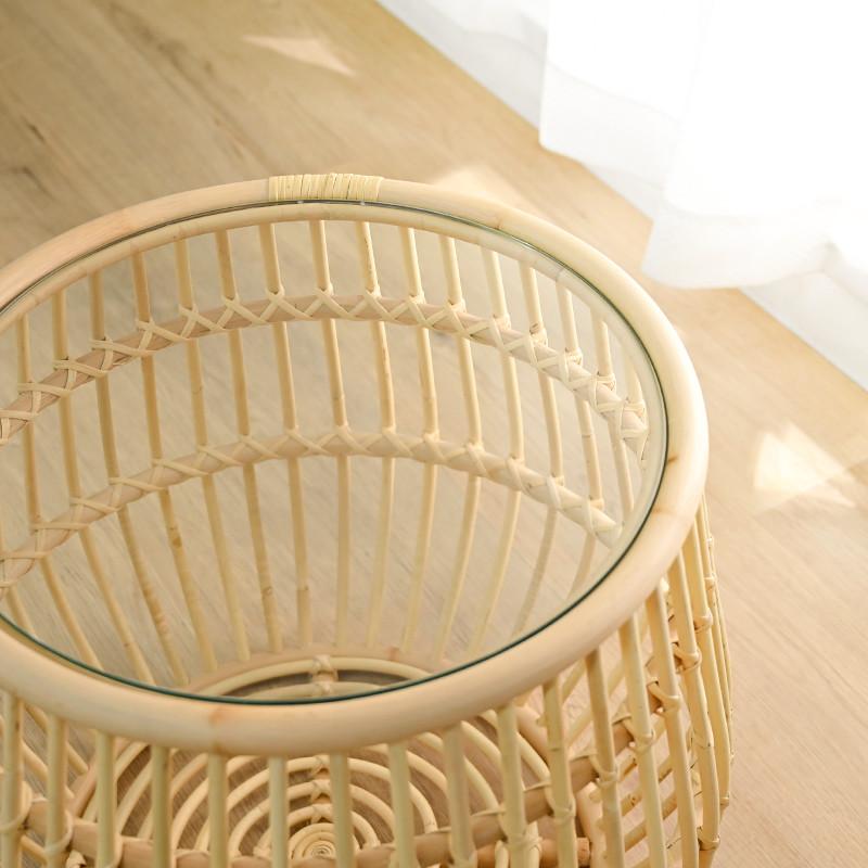 昭和レトロ エスニック ラタンテーブル ラウンドテーブル 円卓 ガラス天板 座卓 籐家具 ラタンテーブル ローテーブル ガラス天板付き 丸テーブル 昭和