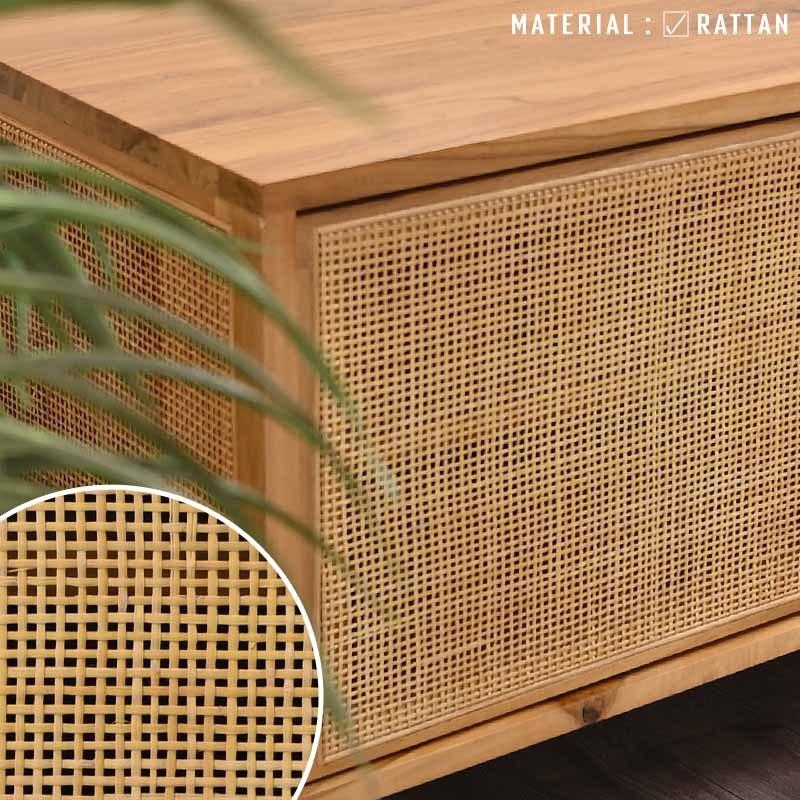 アウトレット ローボード 150cm幅 テレビ台 チーク 無垢 ラタン