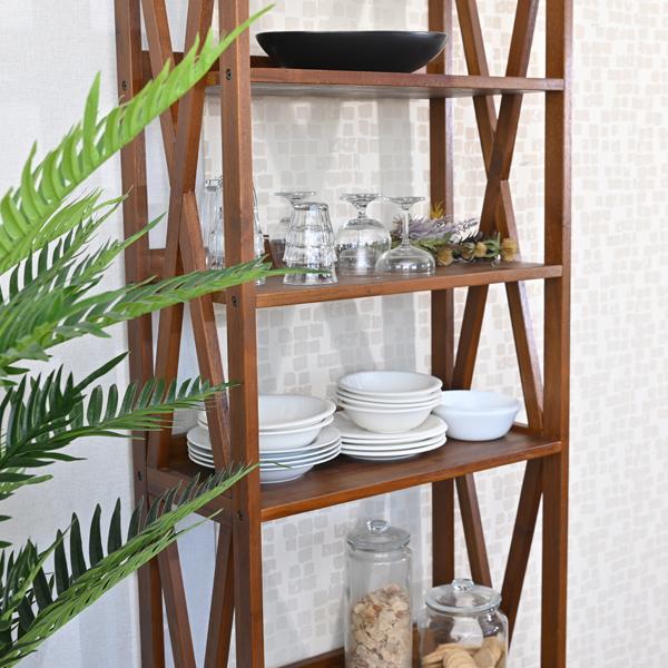 チーク無垢 60cm幅 5段オープンラック 木製 シンプル アジアン 北欧