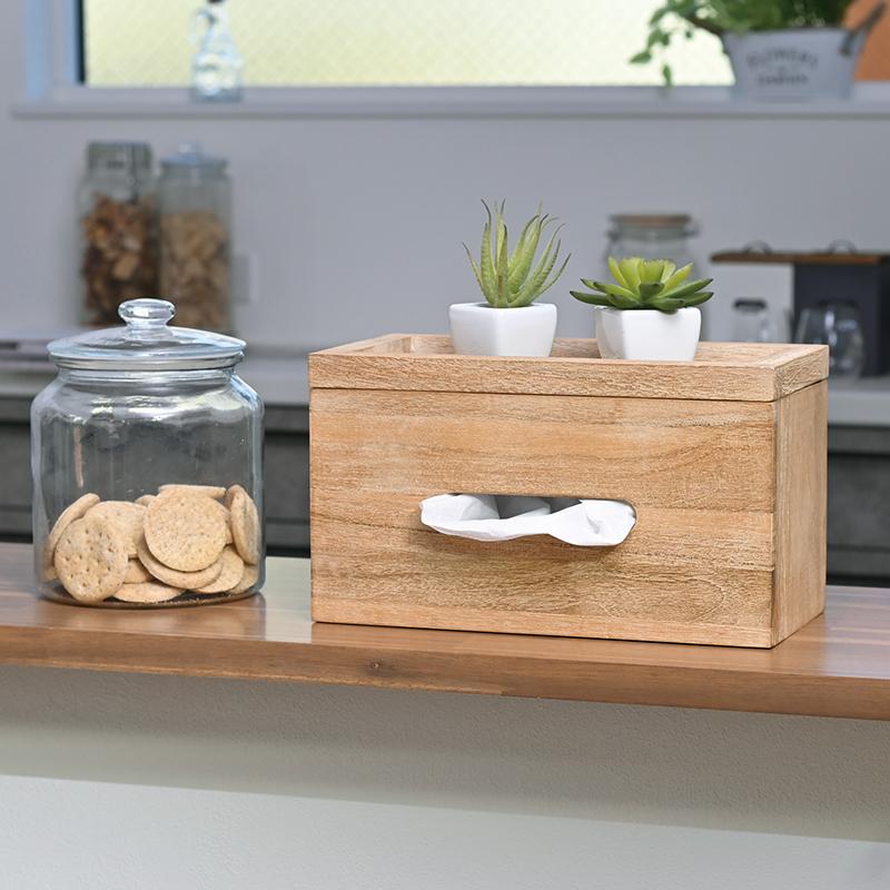 ティッシュケース 木製 チーク無垢材 おしゃれ 横向き 蓋の上にディ