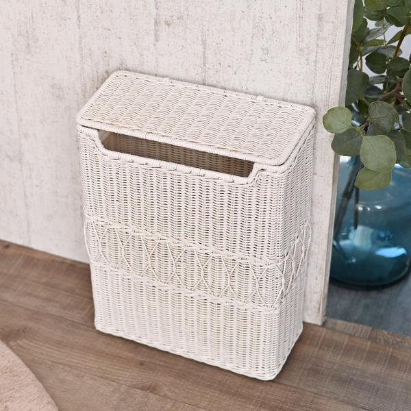 ゴミ箱 おしゃれ スリム 可愛い フタ付き ホワイトラタン fiore