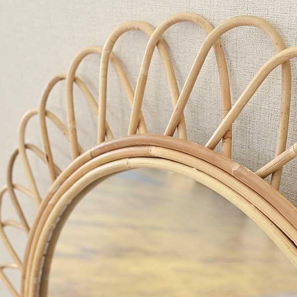 鏡 壁掛け サンミラー おしゃれ ラタン 籐 花型 Q17454ND【爆買