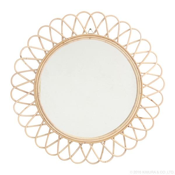 鏡 壁掛け サンミラー おしゃれ ラタン 籐 花型 Q17454ND【爆買