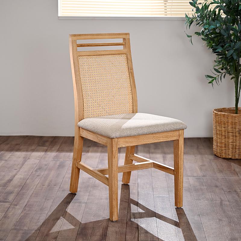 2脚セット】チーク無垢材×カゴメ編みラタンダイニングチェア SET2