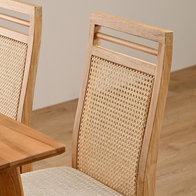 2脚セット】チーク無垢材×カゴメ編みラタンダイニングチェア SET2