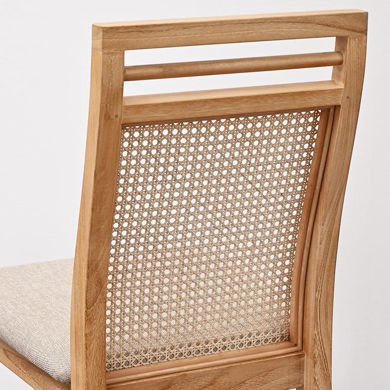 ②ダイニングチェア チーク 無垢材 2脚セット】チーク無垢材×カゴメ編みラタンダイニングチェア SET2