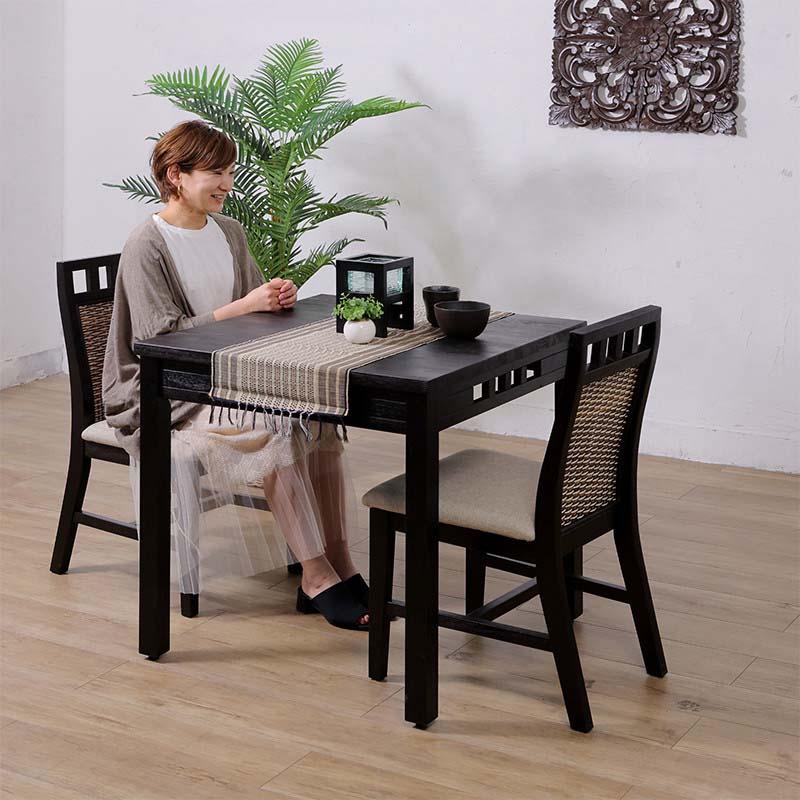アジアン家具 ダイニングテーブル 単品 76cm角 2人用 OAデスク テレワーク 在宅勤務 木製 T170AT