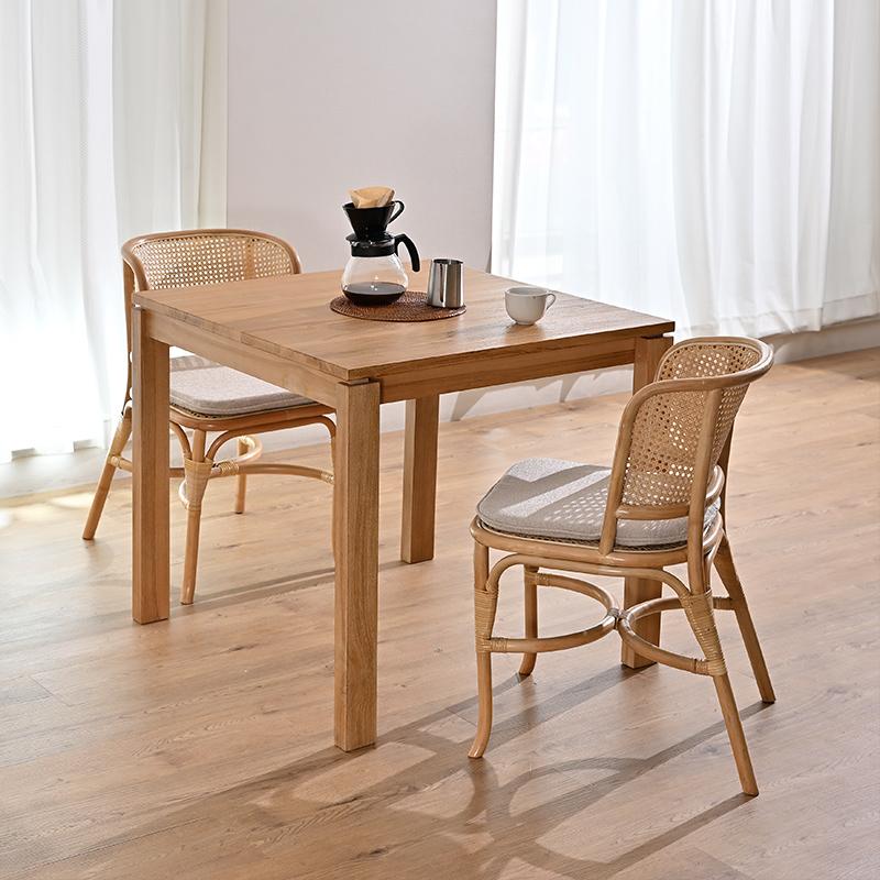 アジアン家具 ダイニング3点セット 2人用 テーブル80cm角 T310X380