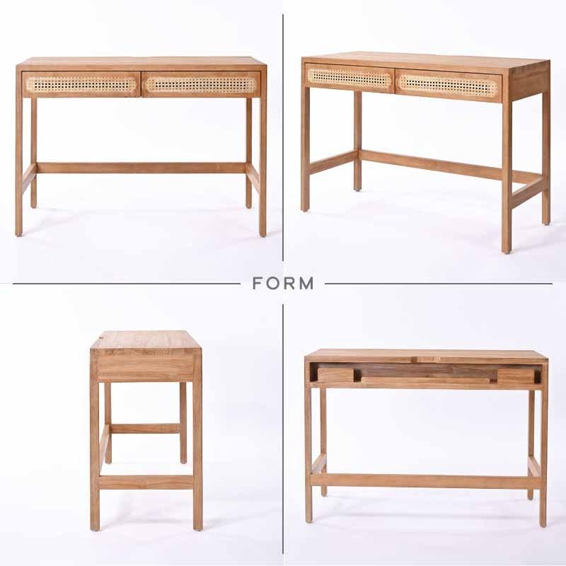 パソコンデスク PCデスク ラタン チーク無垢材 チーク材 学習デスク