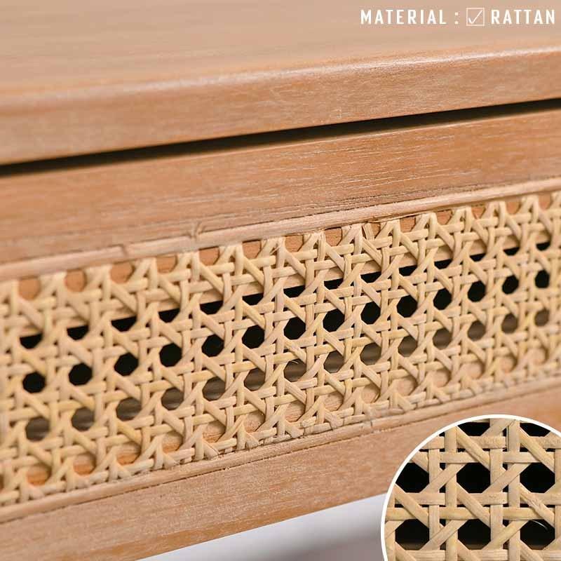 パソコンデスク PCデスク ラタン チーク無垢材 チーク材 学習デスク