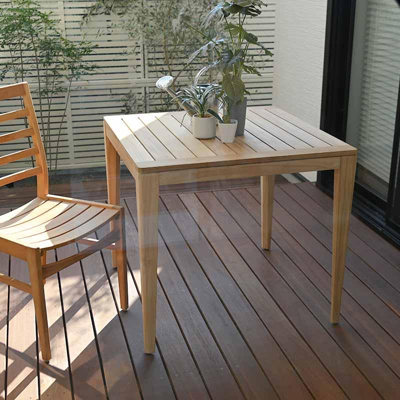 ガーデンテーブル 木製 単品 80cm幅 2人用 チーク無垢材 無塗装 