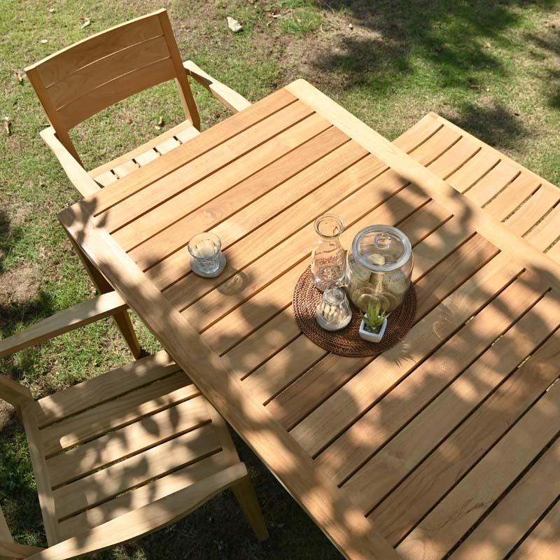 ガーデンテーブルセット 木製 4点セット チーク 無垢材 無塗装 T50X530B｜landmark｜04
