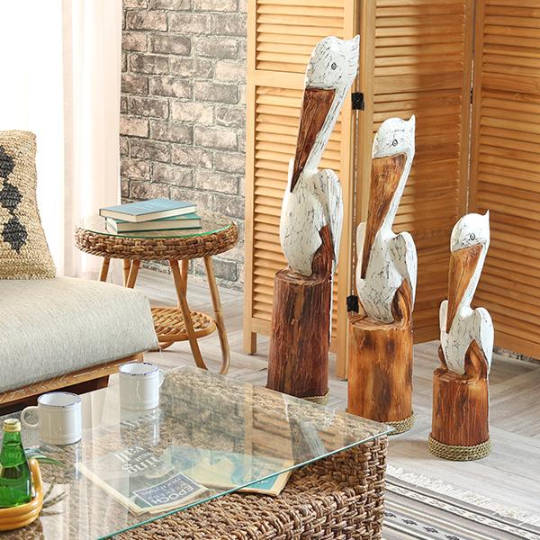 アジアン雑貨 ペリカン 木製オブジェ Lサイズ Z070716G【爆買