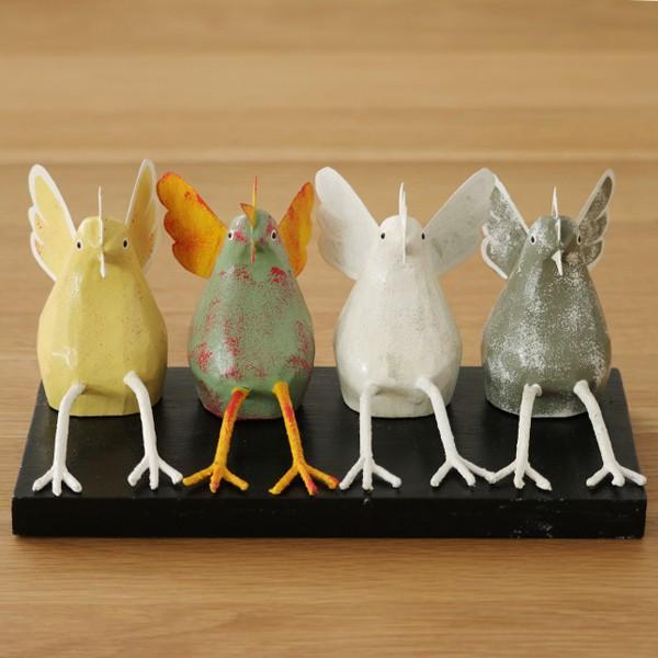 アジアン雑貨 バリ 鳥4羽 オブジェ 置物 インテリア おしゃれ 木製