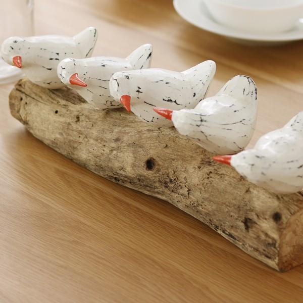 アジアン雑貨 バリ 鳥5羽 オブジェ 置物 インテリア おしゃれ 木製