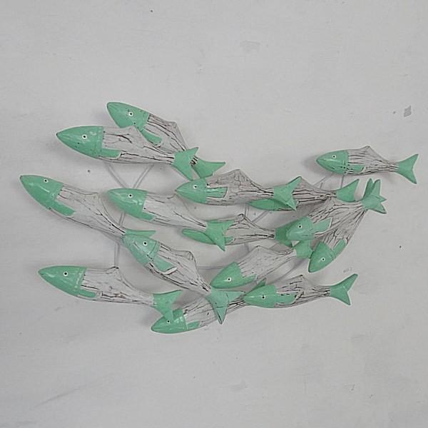 魚 オブジェ 壁掛け アジアン インテリア バリ 木製 ブルー 青色