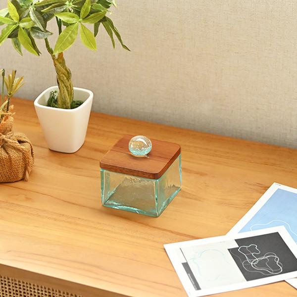 アジアン雑貨 バリ ガラスケース コットンボックス クリアガラス フタ