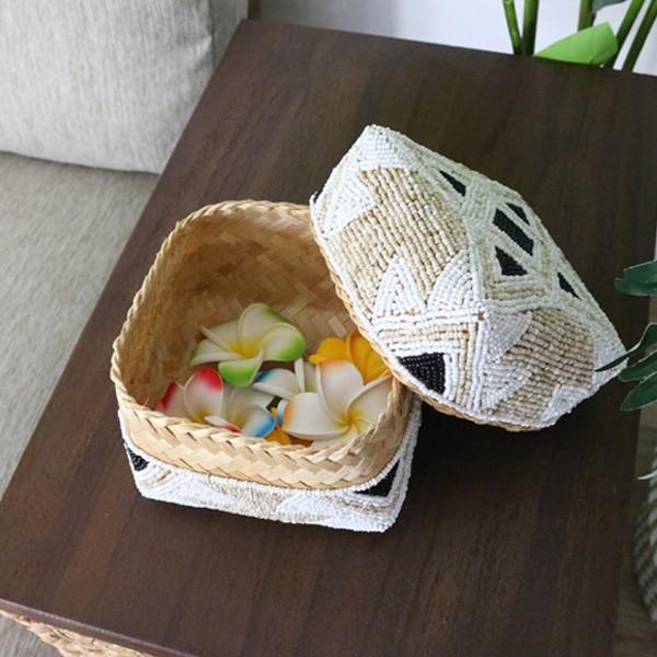 アウトレット アジアン雑貨 ソカシ 小物入れ かご ビーズ バンブー製