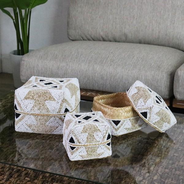 アウトレット アジアン雑貨 ソカシ 小物入れ かご ビーズ バンブー製