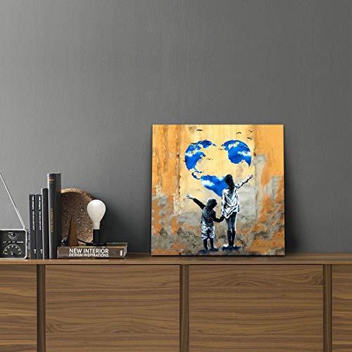 絵画家 バンクシー ワールド ハート アートパネル インテリア絵画 装飾画 キャンバス絵画 パネル絵 壁 モダン絵画 モダンアート 玄関に飾る アート 売り込み