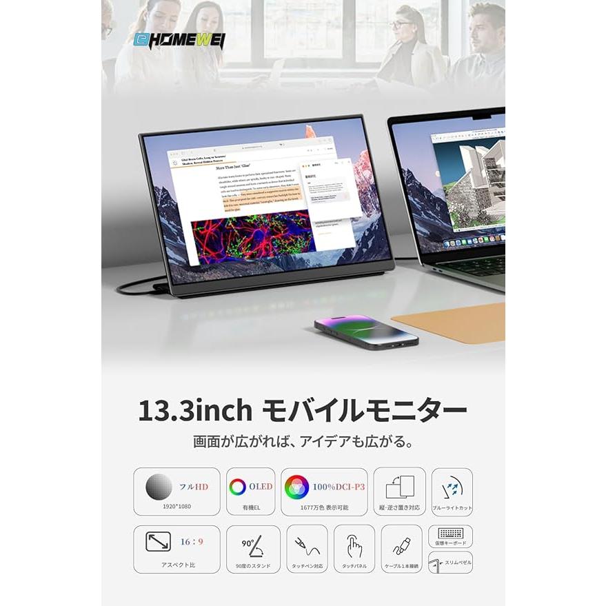 EHOMEWEI 【法人限定商品】モバイルモニター 有機EL LO-133PF 13.3