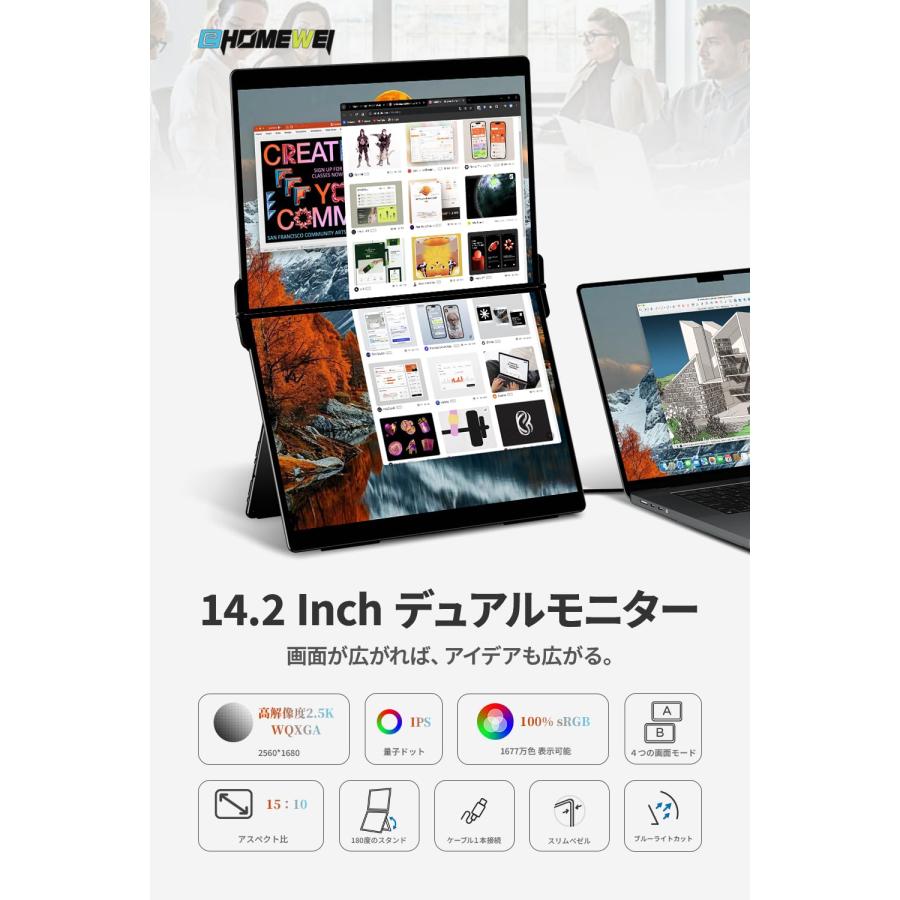 EHOMEWEI モバイルモニター EHOMEWEI XP-142NW デュアルモニター 2.5K
