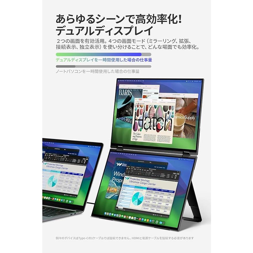 EHOMEWEI モバイルモニター XQ-160PW デュアルディスプレイ 2K EHOMEWEI モバイルモニター XQ-160PW デュアルディスプレイ 2K