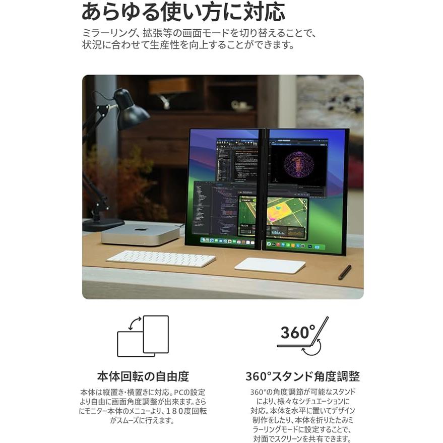 EHOMEWEI モバイルモニター XQ-160PW デュアルディスプレイ 2K EHOMEWEI モバイルモニター XQ-160PW デュアルディスプレイ 2K