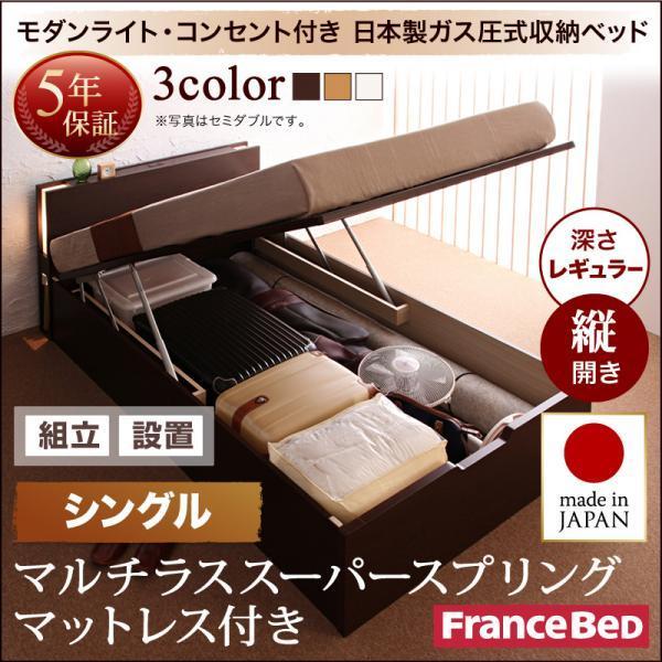 収納ベッド ガス圧式跳ね上げ 組立設置付 フランスベッド マルチラススーパースプリング 縦開き シングル 深さレギュラー | フランスベッド | 20