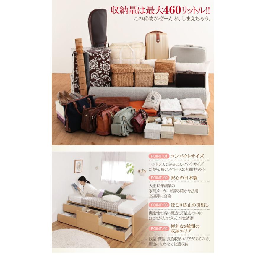 チェストベッド セミシングル 日本製 ヘッドレス大容量コンパクト 薄型